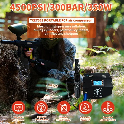 Miniatura 8 de TUXING Compresor de Aire PCP 4500Psi, Compresor de Alta Presión con Parada Automática, Equipado con Sistema de Refrigeración por Agua, para Carga