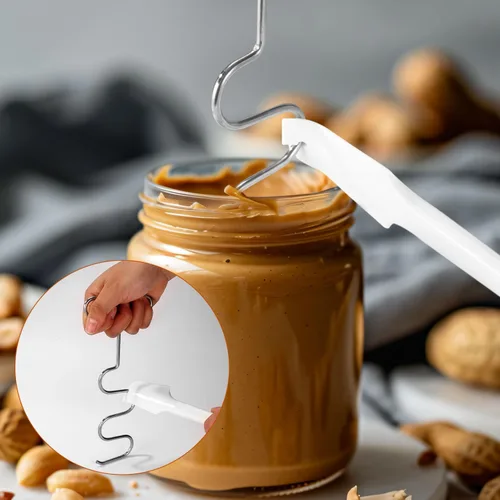 Miniatura 7 de Mezclador de mantequilla de maní y espátula de silicona, agitador de mantequilla de nuez de acero inoxidable con herramienta de mango
