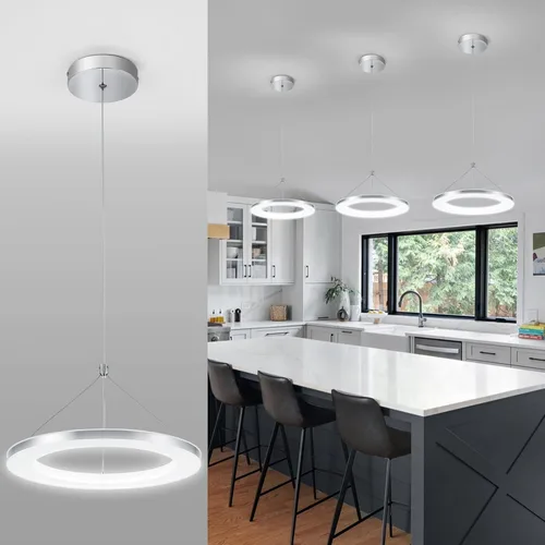 Miniatura 12 de CHYING Lámparas colgantes LED para isla de cocina, lámpara de araña de anillo moderno de 11.8" 15W, luz cálida blanca, lámpara colgante de techo