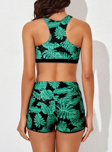 Miniatura 4 de Aleumdr Traje de baño deportivo de 3 piezas para mujer con pantalones cortos, camiseta sin mangas con brasier deportivo y pantalones cortos