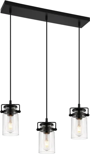 Miniatura 9 de Iluminación colgante para isla de cocina, lámpara colgante de cristal moderna lineal para comedor, 1 luz, lámpara colgante industrial para techo