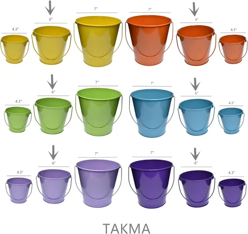Miniatura 8 de Cubos de metal de colores con asa, paquete de 6 cubos de hierro galvanizado de 5.91 pulgadas para niños, aula, manualidades y recuerdos de fiesta