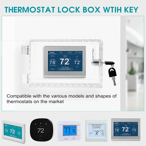 Miniatura 5 de SUTINE Caja de bloqueo de termostato, transparente, rectangular, 1 unidad, universal, montaje en pared, control HVAC, protector de termostato