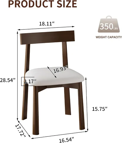 Miniatura 2 de Juego de 2 sillas de comedor de madera maciza con respaldo curvo, modernas sillas auxiliares de cocina de piel sintética de mediados de siglo