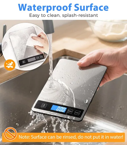 Miniatura 7 de Báscula de alimentos – Báscula digital recargable de cocina de 33.1 lbs/33 libras con pantalla LCD de vista completa, gramos y onzas, tipo C