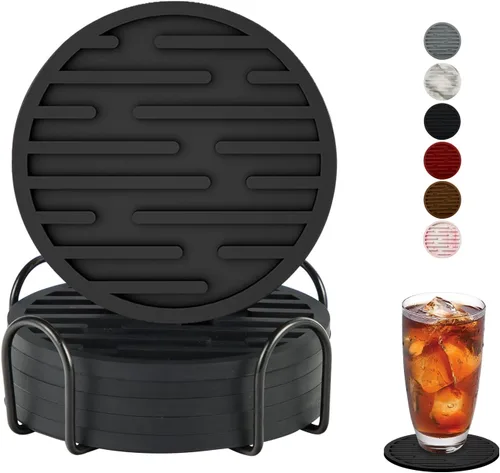 Juego de 6 posavasos de silicona para bebidas con soporte, impermeables, antideslizantes, reutilizables, posavasos duraderos para mesa, bar,