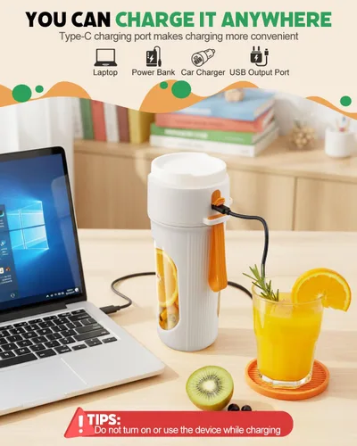 Miniatura 3 de Licuadora portátil para batidos, licuadora personal apta para lavavajillas para batidos y jugos frescos, botella portátil de 15 onzas sin BPA con 12