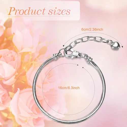 Miniatura 3 de Hicarer 27 pulseras con dije de serpiente, cadena ajustable con extensor de forma de corazón, cobre, bricolaje para mujer (6.3 pulgadas, plateado)