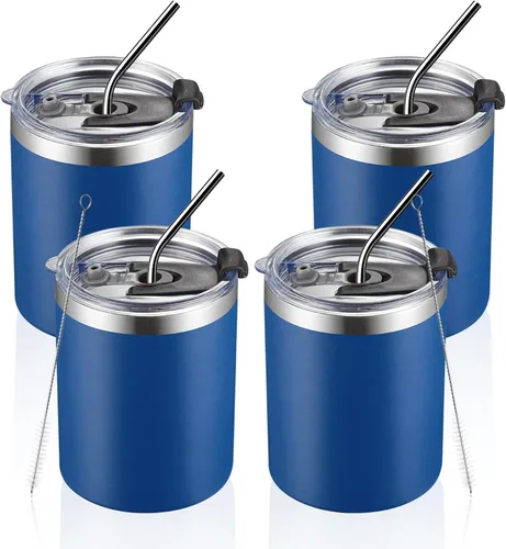 Miniatura 9 de MEWAY Paquete de 8 tazas reutilizables aisladas de acero inoxidable de 12 onzas, taza de café duradera de doble pared, capa en polvo, para café