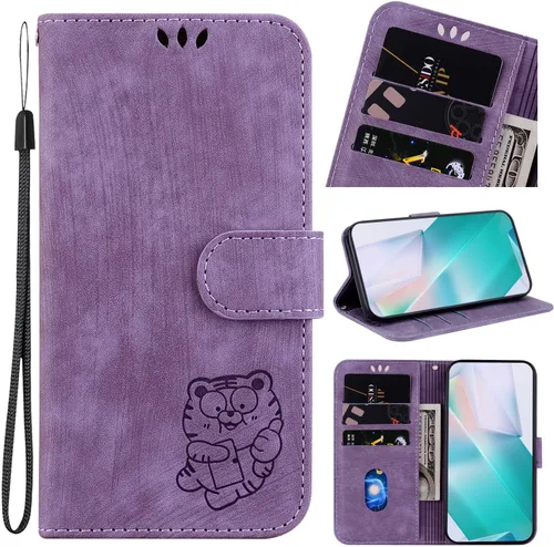 Designed for Redmi k40 Pro Phone Case Wallet,PU Leather Flip Folio Cover with Credit Card Holders Little Cute Tiger Embossed Kickstand Wrist Strap
