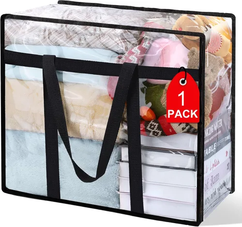 1 paquete de bolsas de almacenamiento transparentes para cobijas, organizadores de armario de vinilo para ropa y edredones, contenedores de