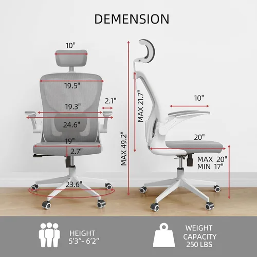 Miniatura 2 de Silla de oficina Monhey, silla ergonómica de oficina, silla para computadora con reposacabezas ajustable, soporte lumbar, apoyabrazos 2D, base