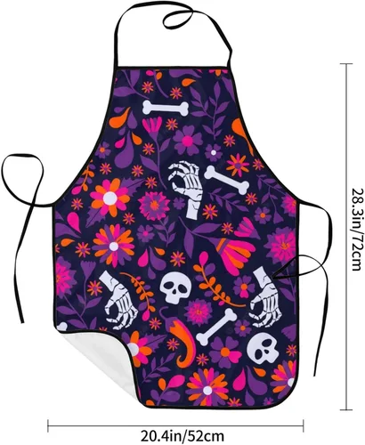 Miniatura 4 de Delantal de calavera de azúcar, delantales de cocina para hombres y mujeres, delantal de cocina, delantal de chef, delantales de jardín ajustables