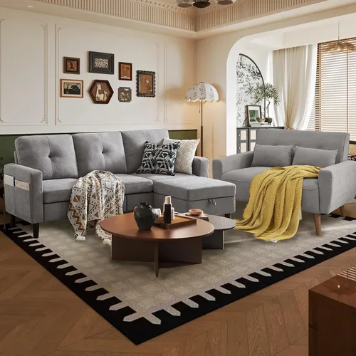 Miniatura 9 de Sofá modular convertible de 79 pulgadas, sofá pequeño en forma de L de 3 asientos con diván de almacenamiento y bolsillo lateral, sofá reversible