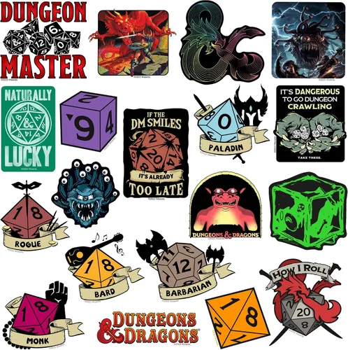 Miniatura 3 de Dungeons & Dragons - Paquete variado de 100 calcomanías de vinilo grandes de lujo, dados de RPG troquelados, calcomanías de clase y fantasía