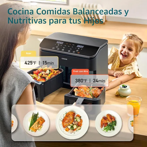 Miniatura 2 de COSORI Freidora de aire dual de 9 cuartos de galón – 10 en 1, comidas frescas equilibradas para la familia y los niños con canastas dobles