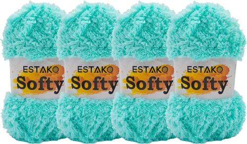 Miniatura 38 de Estako Softy 100% Poliéster Esponjoso Suave Grueso Peso #5 Hilado para Crochet y Tejido 3.52 oz (100 gr) 98 Yds (90 m) (9110 - Blanco)