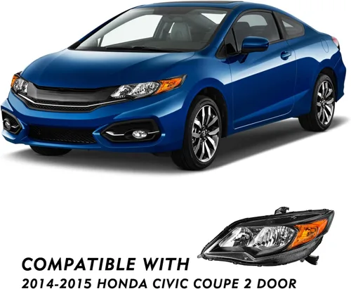 Miniatura 5 de TUSDAR Reemplazo del conjunto de faros delanteros para Honda Civic 2014-2015 de 2 puertas Coupé, carcasa negra, reflector ámbar (L+R)