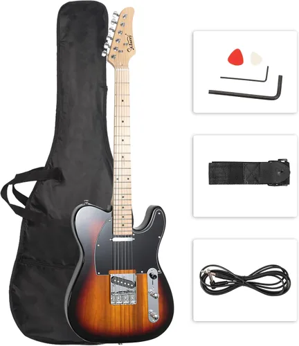 GLARRY Guitarra eléctrica GTL de 39" para amantes de la música, diapasón de arce con pastillas SS, con paquete de accesorios y bolsa para guitarra
