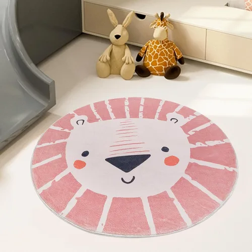Miniatura 3 de ABREEZE Alfombra redonda de león de 2.6 pies, alfombra de juegos para niños, alfombra de juegos para niños, lavable, antideslizante, con temática