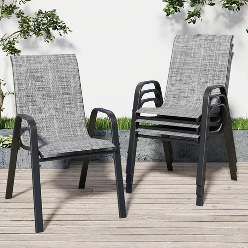 Miniatura 23 de Sillas de patio, sillas de comedor apilables para todo tipo de clima, tela de textileno y marco de metal, juego de sillas para exteriores para patio