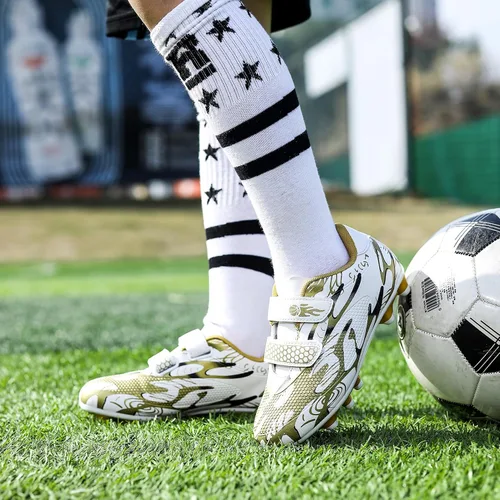 Miniatura 6 de ASOCO DREAM Zapatos de fútbol para niños y niñas, zapatos de fútbol para suelo firme, para jóvenes profesionales atléticos para exteriores e