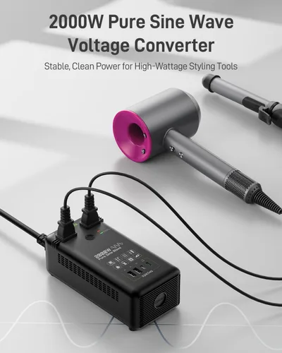 Miniatura 2 de EPICKA Convertidor de voltaje de onda sinusoidal pura de 2000 W, transformador de potencia de 220 V a 110 V con carga rápida PD USB-C de 20 W, 2