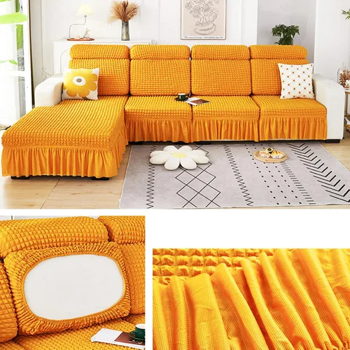 Miniatura 16 de Fundas elásticas para cojín en forma de L, funda de sofá modular de 1/2/3/4 asientos, con falda, sillón, sofá biplaza, protector de muebles
