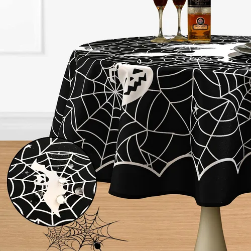 Miniatura 2 de MikiUp Mantel redondo de Halloween, mantel decorativo de tela de araña, impermeable y lavable, para fiestas, cocina, comedor, interiores