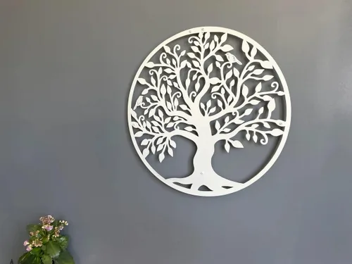 Miniatura 8 de DEKADRON Arte de pared de metal, árbol de la vida blanco, árbol genealógico de metal, silueta de pared de metal, decoración de pared de metal