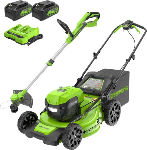 Miniatura 10 de Greenworks 48V (24V x 2) Herramienta de patio inalámbrica de alto rendimiento Combo: cortacésped autopropulsado de 21 pulgadas, recortadora