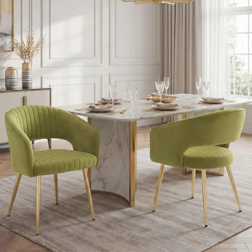 Miniatura 14 de Hyfirm Juego de 2 sillas de comedor de cuero, modernas sillas de cocina color dorado crema con respaldo hueco, sillas laterales tapizadas para sala