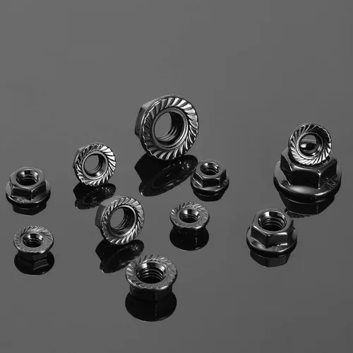 Miniatura 7 de Tuercas hexagonales de brida dentada M5 x 0.031 in, 50 piezas de acero inoxidable 304 18-8, rosca completa, accionamiento hexagonal, acabado Negro