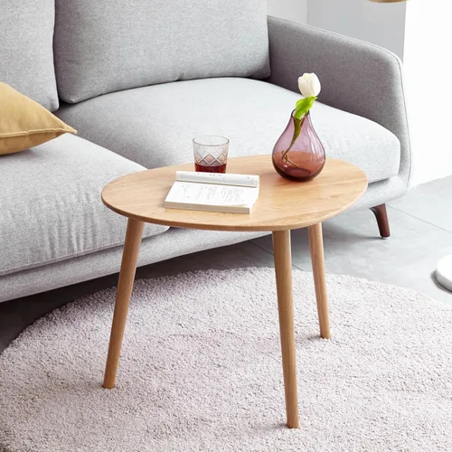 Small Oval Coffee Table, Mid Century Modern Coffee Table for Living Room, 100% Solid Oak Wood Side Table End Tables for Home (Natural Color, 19.68"