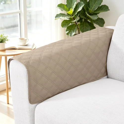 Miniatura 35 de Smiry Funda impermeable para cama de mascota, suave y lavable, para muebles, cama, sofá, reversible, a cuadros (30 x 53 pulgadas, color beige/beige)