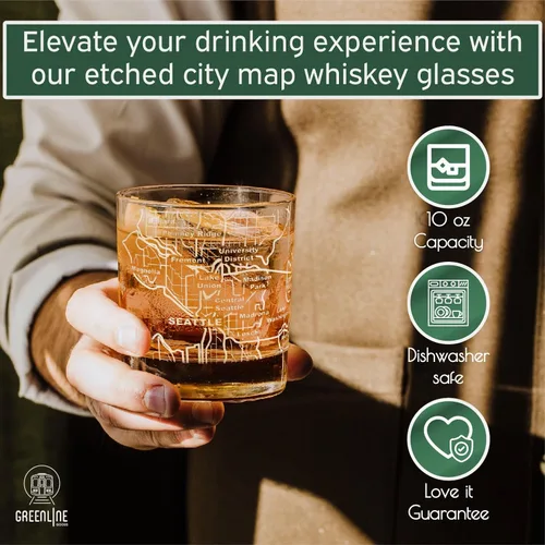 Miniatura 52 de Greenline Goods Vasos de whisky – Juego de vasos de 10 onzas para los amantes de San Luis, grabado con mapa de la ciudad de San Luis Old Fashioned