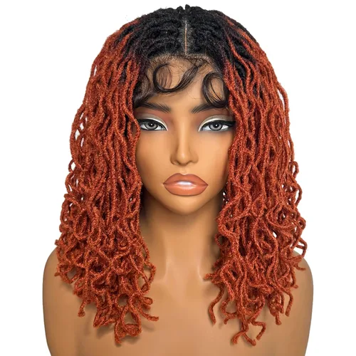 Miniatura 11 de SOKU Peluca de Encaje Frontal con Locs Falsos Cortos y Rizados de 12 Pulgadas Negro Natural 4x4 Espacio de Separación Grande Pelucas de Rastas