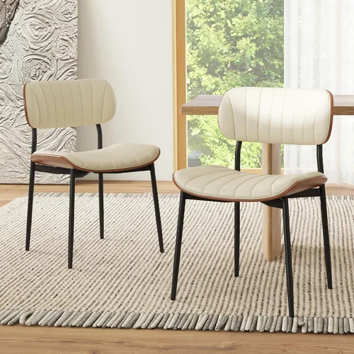 HENGJIANYI Bentwood - Juego de 2 sillas de comedor modernas de piel sintética con patas de metal, sillas de cocina tapizadas de mediados de siglo
