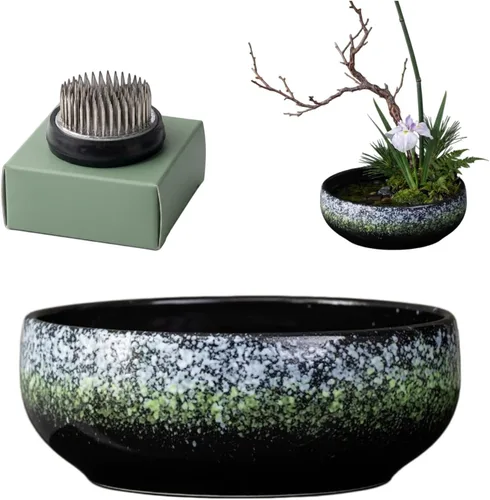 Miniatura 13 de Water Lotus - Juego de maceta de tazón de compota japonesa con rana floral de 1.8 pulgadas, ideal para Ikebana, arreglo floral y plantación Celadón