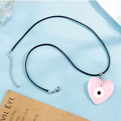 Miniatura 2 de Long tiantian - Collar de ojo turco de vidrio para el mal de ojo, con cuerda de cuero para mujeres y hombres, protege la suerte, color azul