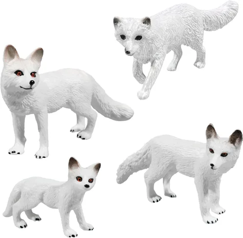 Bbiamsleep Juego de 4 figuras de animales de zorro blanco, figuras familiares de zorro ártico para regalo de cumpleaños de Navidad