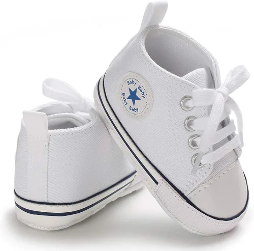 Miniatura 3 de Zapatos deportivos de lona para bebés y niñas con diseño de estrellas, suela antideslizante suave para recién nacidos, primeros caminantes