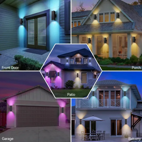 Miniatura 7 de Paquete de 2 luces de pared para exteriores, accesorios de iluminación exterior de aluminio del atardecer al amanecer, iluminación al aire libre