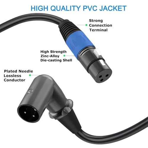 Miniatura 6 de LanSenSu Cable de enchufe XLR en ángulo recto XLR a recto, cable equilibrado macho de 90 grados a macho recto de 3 pines a 3 pines