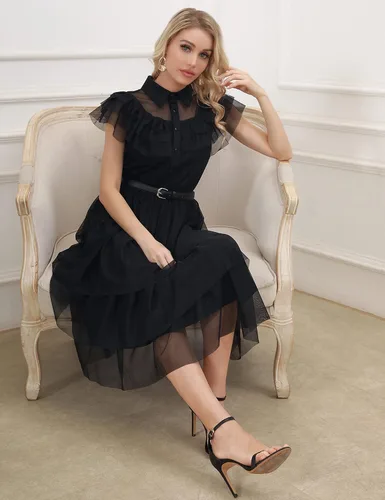 Miniatura 6 de Aphratti - Vestido casual de manga corta para mujer con cuello de Peter Pan