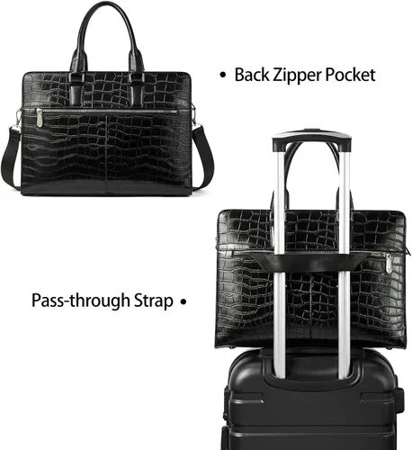 Miniatura 3 de BOSTANTEN Maletín de cuero genuino para mujer, bolso vintage de negocios de 15.6 pulgadas, bolso bandolera para laptop