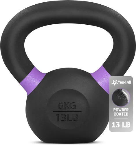 Miniatura 15 de Yes4All Powder Coated Kettlebell, Cast Iron Core Kettlebells with Non-Slip Handle & Flat Bottom for Conditioning, Heavy Duty for Strength Training