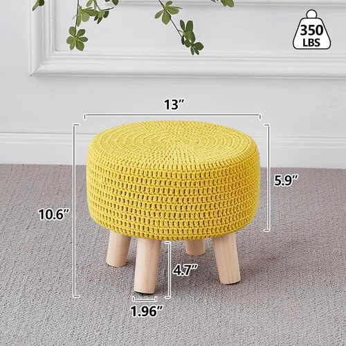 Miniatura 3 de Wimarsbon Otomanas pequeñas, puf 100% tejido a mano, reposapiés redondo con 4 patas de madera antideslizantes, puf de cuerda de algodón de Amarillo