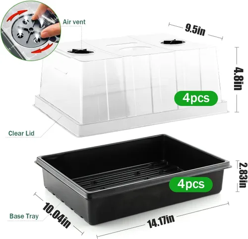 Miniatura 3 de RooTrimmer Paquete de 4 bandejas de inicio de semillas con cúpulas de humedad de 5 pulgadas de alto, kit de germinación de plantas reutilizables