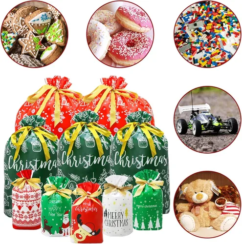 Miniatura 4 de ZMCINER 38 PCS bolsas de regalo de Navidad con cordón de varios tamaños, bolsas de Navidad con cordón para regalos de Navidad, regalos